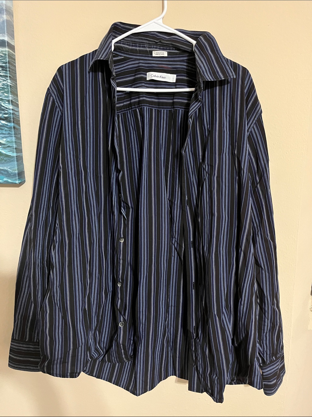 Calvin Klein Black Dress Shirt With Blue Pinstripes